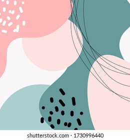 Antecedentes abstractos. Dibujaron a mano varias formas y objetos de garabatos. Ilustraciones vectoriales modernas y modernas. Cada fondo está aislado. Colores pasteles