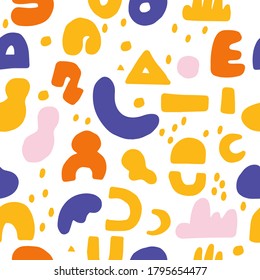 Antecedentes abstractos. Dibujaron a mano varias formas y objetos de garabatos. Ilustración vectorial moderna y moderna. Patrón sin foco. Para fondos, embalaje, textiles y otros diseños.