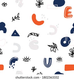 Abstract background. Hand drawn various shapes and doodle objects. Contemporary modern trendy vector illustration for makeup artist, manicurist. Seamless pattern for beauty salon