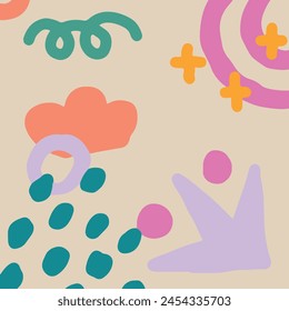 Abstract Background. Hand drawn various shapes and doodle objects. Contemporary modern trendy Vector illustrations. 