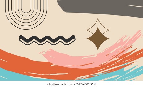 Abstract background with hand drawn waves and star. Vector Illustration.
