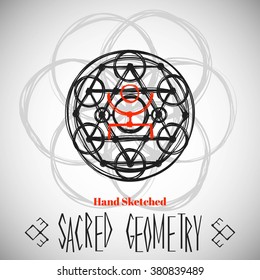 Abstract background with hand sketched sacred geometry drawing. Tribal style. Vector illustration.