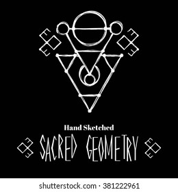 Abstract background with hand sketched sacred geometry drawing. Tribal style. Vector illustration.