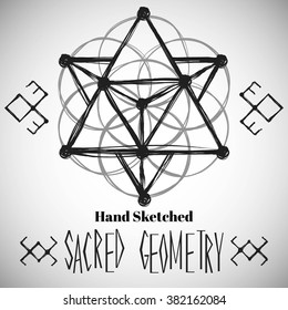 Abstract background with hand sketched sacred geometry drawing. Tribal style. Vector illustration.