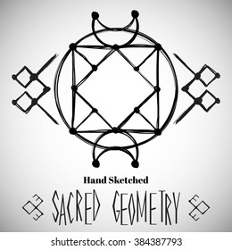 Abstract background with hand sketched sacred geometry drawing. Tribal style. Vector illustration.