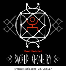 Abstract background with hand sketched sacred geometry drawing. Tribal style. Vector illustration.