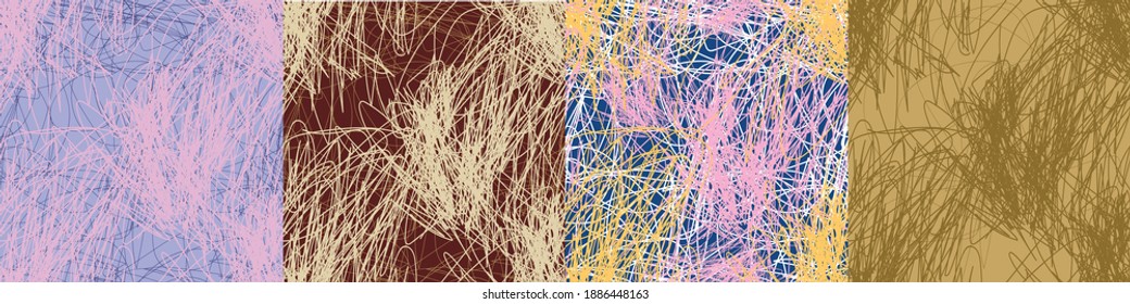 Abstract background with hand-drawn lines. Seamless pattern. Vector image. Set.