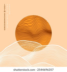 Abstract background with hand-drawn waves and sun. Vector illustration.