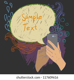 Abstract background with hands and mobile phone