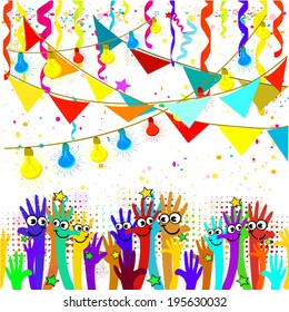 Abstract background of the hands of people holiday with flags. Vector 