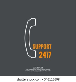 Abstract background with handset. Icon. Call technical support. 