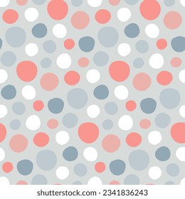 Abstract background with handwritten polka dots. Pattern in hand-drawn circles for cover. Simple seamless geometric spotted texture. Design of speckled fabric, modern textile. Ornament for kid's goods