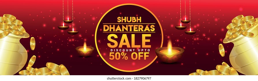 Abstrakter Hintergrund der glücklichen Dhanteras Gold Münze in Pot für Dhantera Feier.