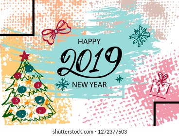 Abstract background Happy New Year. Universal background 2019. Cover, flyer, banner, web, print. Acrylic paints. Creative
