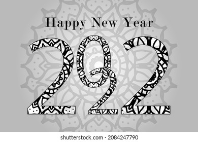 Abstract Background Happy new year 2022 on mandala style.