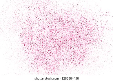 Abstract Background Happy Valentines Day. Scarlet Explosion Of Confetti Isolated On White. Pink Glitter. Overlay Texture.  Digitally Generated Image. Vector Illustration, Eps 10.