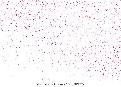 Abstract Background Happy Valentines Day. Scarlet Explosion Of Confetti Isolated On White. Pink Glitter. Overlay Texture.  Digitally Generated Image. Vector Illustration, Eps 10.