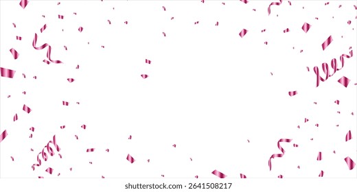 Abstract Background Happy Valentines Day. Scarlet Explosion Of Confetti Isolated On White. Pink Glitter. Overlay Texture. Digitally Generated Image. Vector Illustration, Rose gold falling particles.