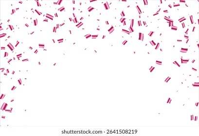 Abstract Background Happy Valentines Day. Scarlet Explosion Of Confetti Isolated On White. Pink Glitter. Overlay Texture. Digitally Generated Image. Vector Illustration, Rose gold falling particles.