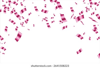 Abstract Background Happy Valentines Day. Scarlet Explosion Of Confetti Isolated On White. Pink Glitter. Overlay Texture. Digitally Generated Image. Vector Illustration, Rose gold falling particles.