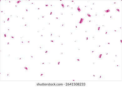 Abstract Background Happy Valentines Day. Scarlet Explosion Of Confetti Isolated On White. Pink Glitter. Overlay Texture. Digitally Generated Image. Vector Illustration, Rose gold falling particles.
