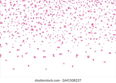 Abstract Background Happy Valentines Day. Scarlet Explosion Of Confetti Isolated On White. Pink Glitter. Overlay Texture. Digitally Generated Image. Vector Illustration, Rose gold falling particles.