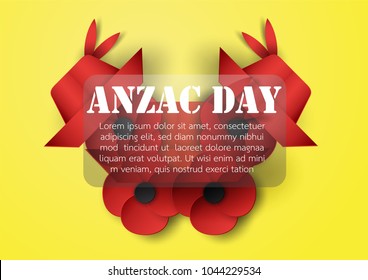 Abstract background with hat and flower for Anzac Day on 25 April. Paper craft design with copy space.