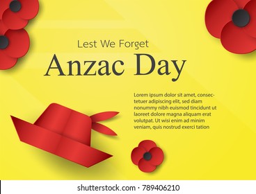 Abstract background with hat and flower for Anzac Day on 25 April. Paper craft design with copy space.