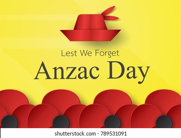 Abstract background with hat and flower for Anzac Day on 25 April. Paper craft design with copy space.