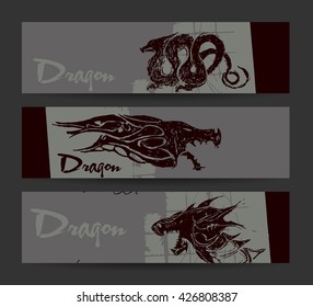 Abstract background, header, banner. Creative mystery design. Dragon  illustration. Underworld image. Underground graphic. Concept art for the game. Sunrise sunset banners. Vector. Isolated.