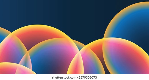 Abstract Background, Header or Banner Design with Large Red, Orange, Yellow and Blue Overlaying Globes, Bubbles Pattern - Multi Purpose Creative Wide Scale Template for Web in Editable Vector Format