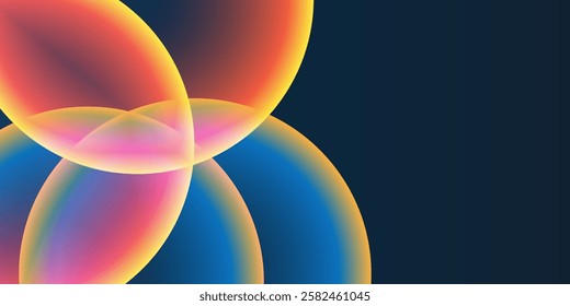 Abstract Background, Header or Banner Design with Large Red, Orange, Yellow and Blue Overlaying Globes, Bubbles Pattern - Multi Purpose Creative Wide Scale Template for Web in Editable Vector Format