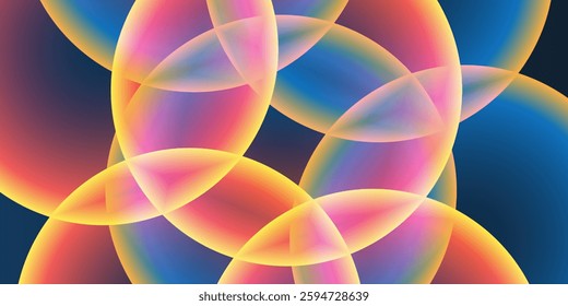 Abstract Background, Header or Banner Design with Large Red, Orange, Yellow and Blue Overlaying Globes, Bubbles Pattern - Multi Purpose Creative Wide Scale Template for Web in Editable Vector Format