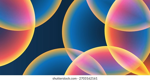 Abstract Background, Header or Banner Design with Large Red, Orange, Yellow and Blue Overlaying Globes, Bubbles Pattern - Multi Purpose Creative Wide Scale Template for Web in Editable Vector Format