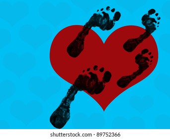 Abstract background with heart and footprints , vector illustration