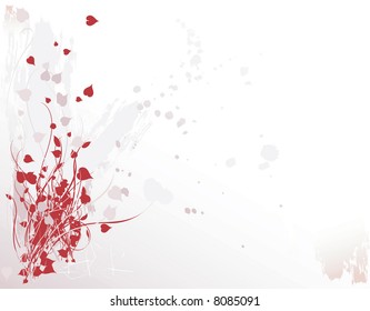 Abstract background of heart shaped leaves and vines with grunge and paint texture