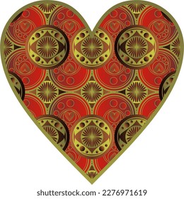 Abstract background with heart symbol in red and gold colors