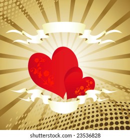 abstract background with hearts and banners