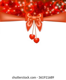 Abstract background with hearts, bow and ribbon