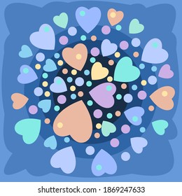 Abstract background with hearts. Cartoon flat style. Isolated over white background. Illustration. Vector