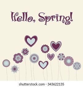 abstract background with hearts and flowers. Hello, spring. vector