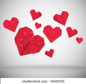 Abstract background, hearts made of red paper