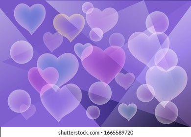 abstract background with hearts on the background blue geometric triangles	