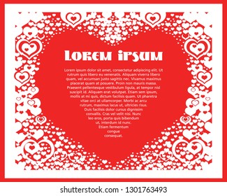 Abstract background with hearts. Vector illustration romantic frame. Valentines banner with red hearts on white background. Vector postcard for celebration.