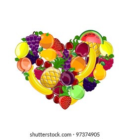 Abstract background with a heart-shaped fruits, vector