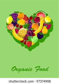 Abstract background with a heart-shaped fruits, vector