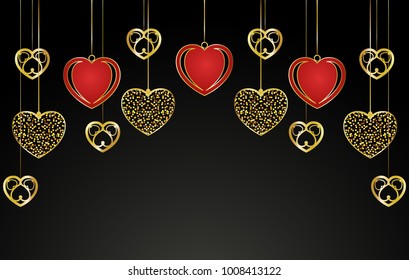 Abstract background, hearts-pendants. Valentines day, decor elements. Vector.
