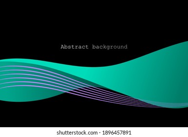 Abstract background with helix. Dark background with bright form, template for banner, cover, leaflet, landing page. Linear wave. 3d swirl