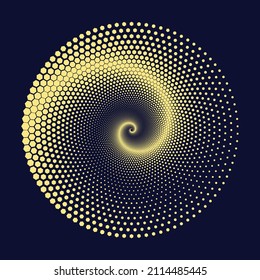 Abstract Background With Hexagon In Circle. Halftone Spiral Geometry Golden Illustration.