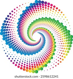 Abstract background with hexagon in circle, Halftone spiral geometry colorful vector illustration